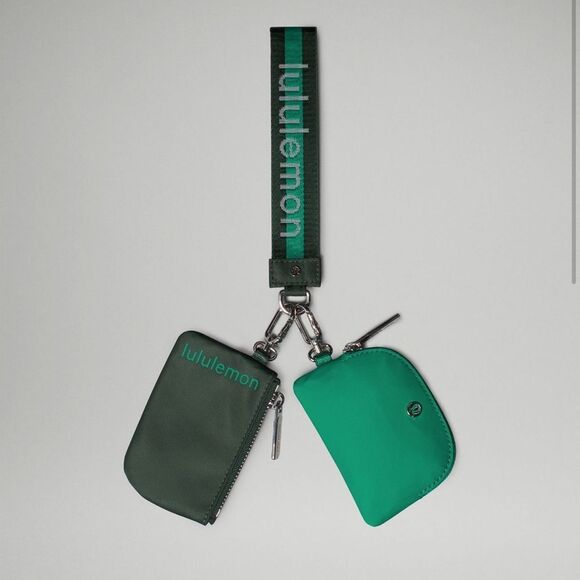 Lululemon Dual Pouch Wristlet Wordmark Legacy Green/Cascadia Green/White NWT - Picture 2 of 5